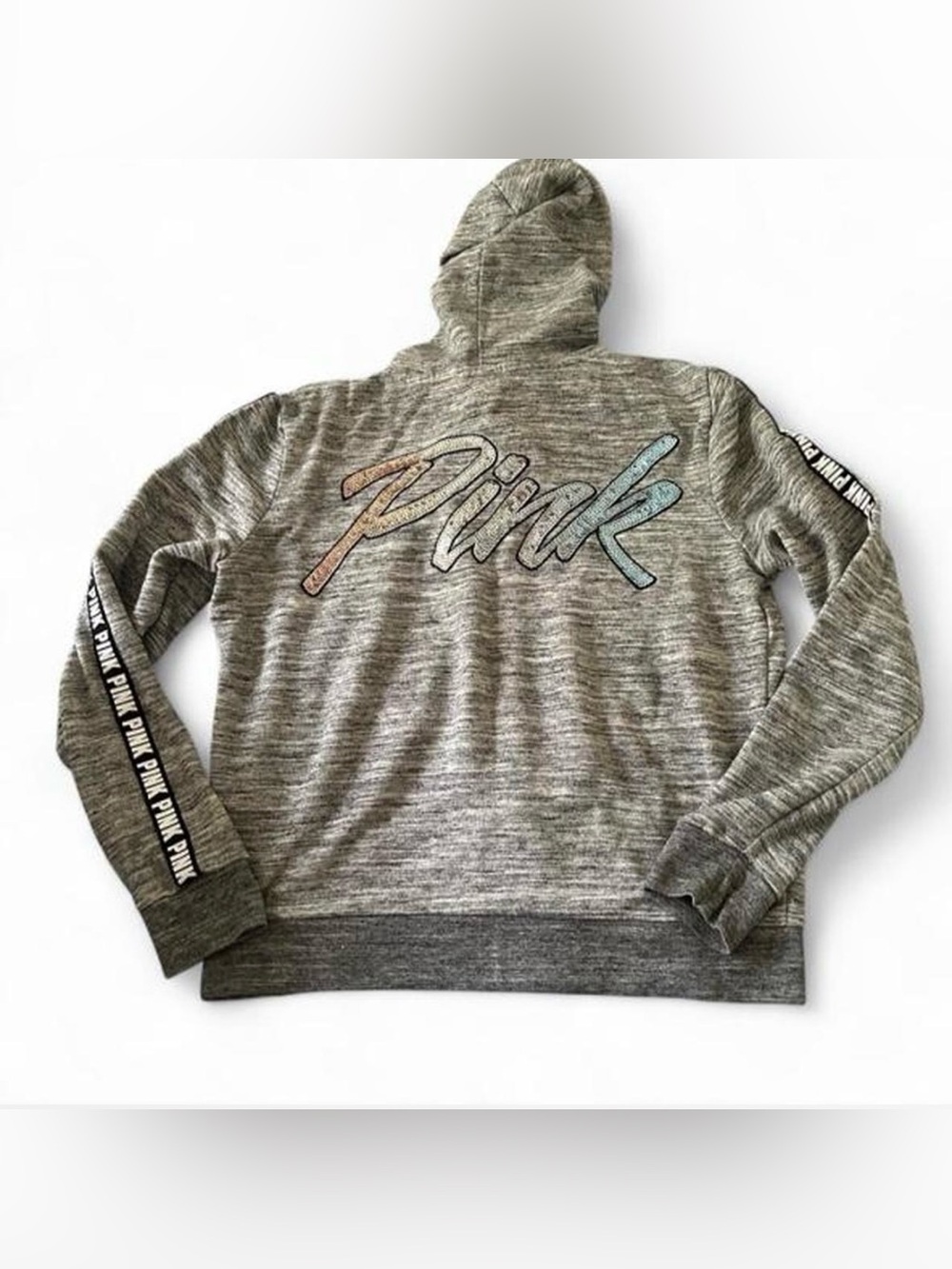 victoria’s secret pink 2018 gray gold ombré sequin bling zip up hoodie